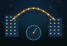 What Is the Federal Funds Rate, and How Does It Affect You? Two stylized bank buildings linked by a glowing gold overnight arc of funds above a circular rate dial with a gold needle, on a dark navy background