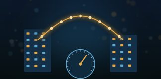 What Is the Federal Funds Rate, and How Does It Affect You? Two stylized bank buildings linked by a glowing gold overnight arc of funds above a circular rate dial with a gold needle, on a dark navy background