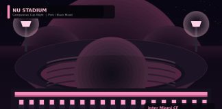 Messi 100th Goal Lifts Inter Miami to First Campeones Cup Title Nu Stadium night exterior in Inter Miami pink and black mood for Campeones Cup title night
