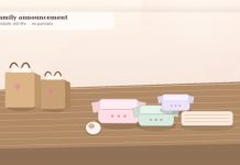 Lena Dunham Baby Surrogacy: Girls Creator Welcomes First Daughter Soft still life of folded pastel baby clothes and kraft shopping bags on a warm table for a family announcement