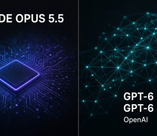 Claude Opus 5.5 and OpenAI GPT-6 Sol/Luna: Same-Day Cheaper Model Duel Split graphic with chip motif for Claude Opus 5.5 and neural mesh for GPT-6 Sol and Luna