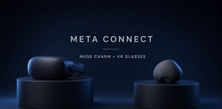 Meta Muse Charm and VR Glasses: $1,299 Headset, Holiday AI Gadget Meta Connect stage-style product pedestals showing VR glasses and Muse Charm silhouettes
