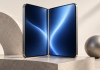 iPhone Duo: Apple’s $1,999 Foldable Arrives October 23 Conceptual illustration of an open foldable smartphone with blue screens for iPhone Duo coverage
