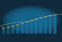 What Is Quantitative Easing, and How Does It Work? Abstract navy scene with ascending teal bars capped in gold and a cyan trend line sloping higher, suggesting balance-sheet expansion without real data labels