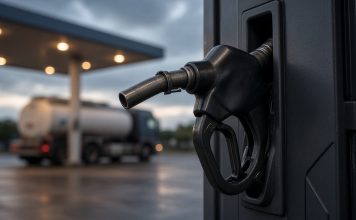 G7 Agrees 100 Million Barrel Oil and Diesel Release After Trump Export Ban Threat A black diesel fuel nozzle in its holder on a pump at a filling station at dusk, with a tanker truck blurred in the background