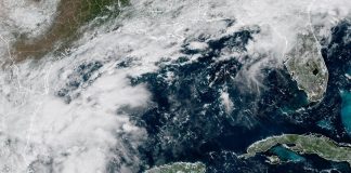 NHC Raises Gulf Development Odds to 80% as Tropical Depression Expected GOES-19 satellite view of clouds over the southwestern Gulf off eastern Mexico, with Texas, Louisiana and Florida coasts
