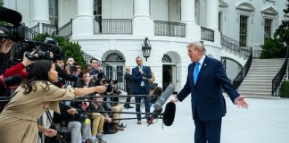 White House Says Trump Won’t Repay Taxpayers for Ads That Already Aired President Donald Trump gestures while speaking to reporters and camera crews on the White House South Lawn