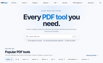 PDFHope: A Complete Guide to Editing, Converting, and Managing PDF Files Online PDFHope homepage showing its PDF tool search bar and popular PDF tools categories