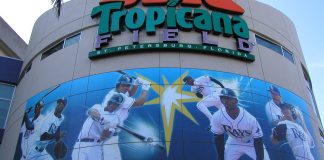 Guardians Face Rested Rays in ALCS Game 1 at Tropicana Field Main rotunda entrance to Tropicana Field, home of the Tampa Bay Rays, in St. Petersburg, Florida