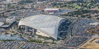 Bills Beat Rams 37-34 in OT After Rousseau Block Sets Up Bass Winner Aerial view of SoFi Stadium in Inglewood, California, home of the Los Angeles Rams, on a 2022 game day