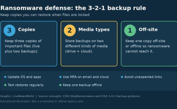 What Is Ransomware and How to Protect Your Devices Infographic of the 3-2-1 backup rule for ransomware defense