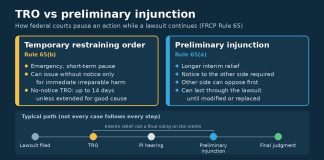 TRO vs Preliminary Injunction: How Federal Courts Pause Government Actions Comparison graphic of a temporary restraining order versus a preliminary injunction under federal Rule 65