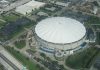 Rays Beat Guardians 7-3 to Win AL Pennant, Face Brewers in World Series Aerial view of Tropicana Field's white domed roof in St. Petersburg, Florida, surrounded by highways and parking lots