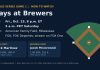 World Series Game 1: Misiorowski, Brewers Host Martinez and the Rays Graphic showing World Series Game 1 Rays at Brewers time, TV channels and starting pitchers beside an infield diagram