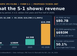 Anthropic Files for Nasdaq IPO: What Its S-1 Reveals About Revenue, Losses Bar chart of Anthropic revenue from 2023 to the first half of 2026, with loss figures from its S-1